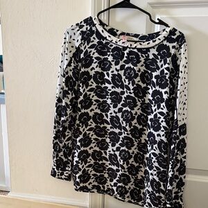 LOFT Black and White Floral Blouse